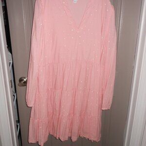 Women Crown & Ivy Pink 3 Tier Ruffled Long Sleeve Dress, XL